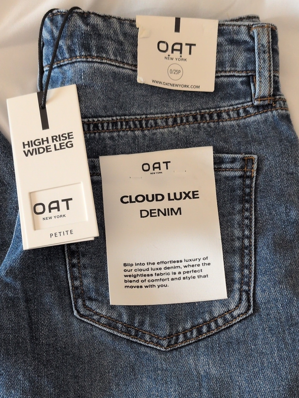 BNWT OAT NY Cloud Luxe Blue Women's High Rise Wide Leg Jeans 0/25 Petite